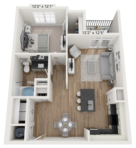 Floor plan for 1 bed, 1 bath, 776 sqft
